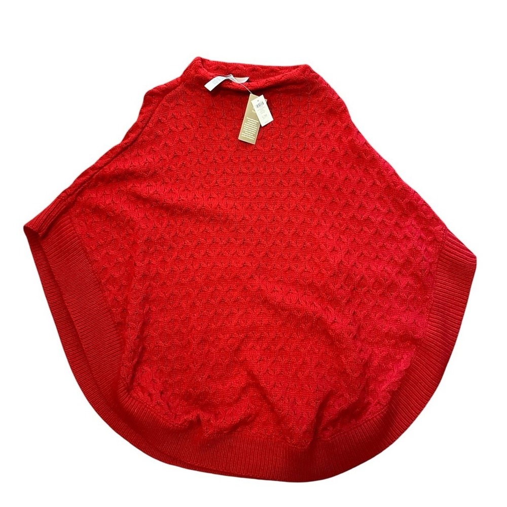 Chico's Poncho Sweater S M Red Cable Knit NWT Classic Funnel Neck